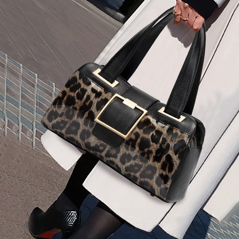 Leopard print Genuine leather square handbag Underarm large capacity single shoulder cowhide women's pillow bag 2025 Light Storage2
