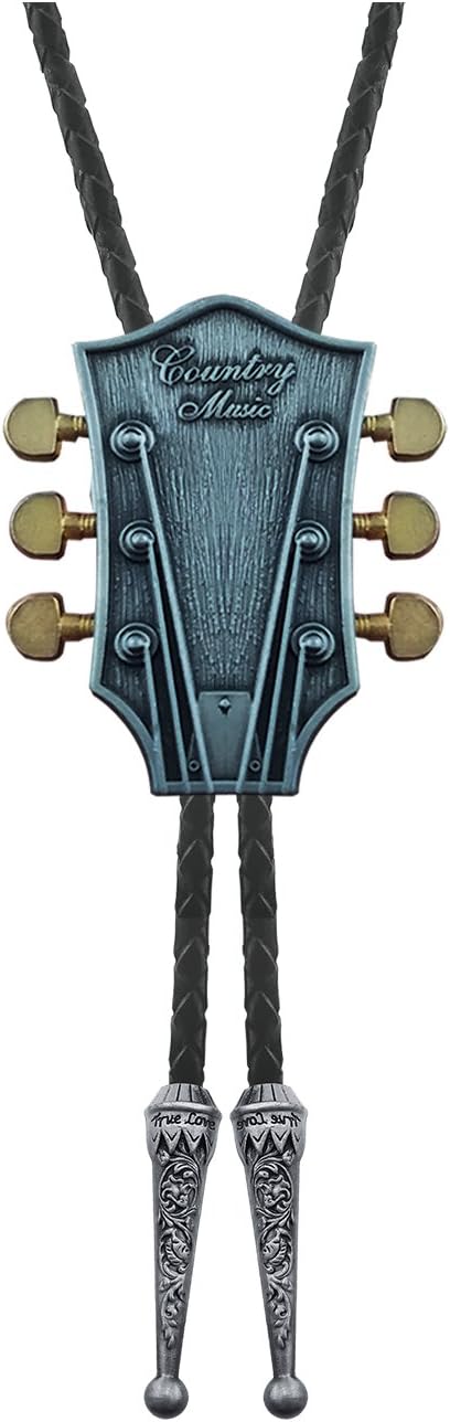 Mens Native Western Cowboy Country Music Guitar Head Bolo Tie Leather Bowtie for Men Women