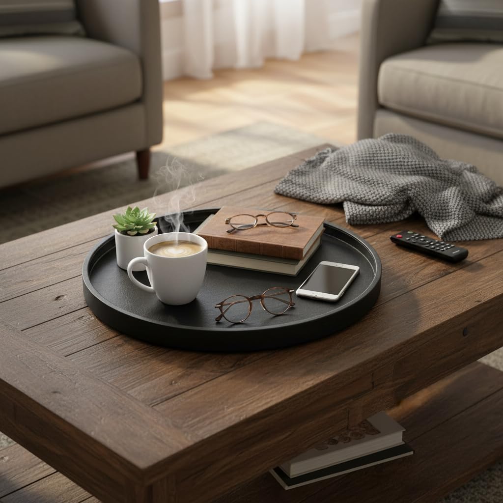Amazon.com: QAVOL 25 Inch Round Ottoman Tray - Faux Leather Large