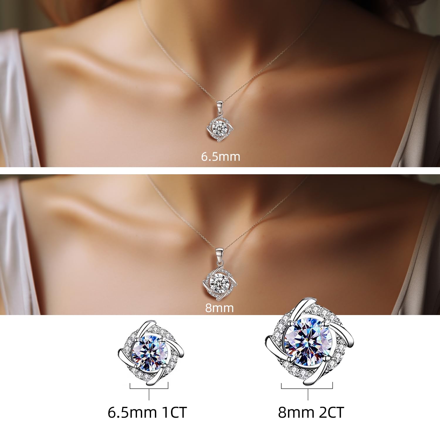 Naszyjnik damski z moissanitem, wisiorek, diament moissanit 1CT, hodowany w laboratorium, pokryty rodem, biżuteria wisiorek, z dołączonym pudełkiem prezentowym.