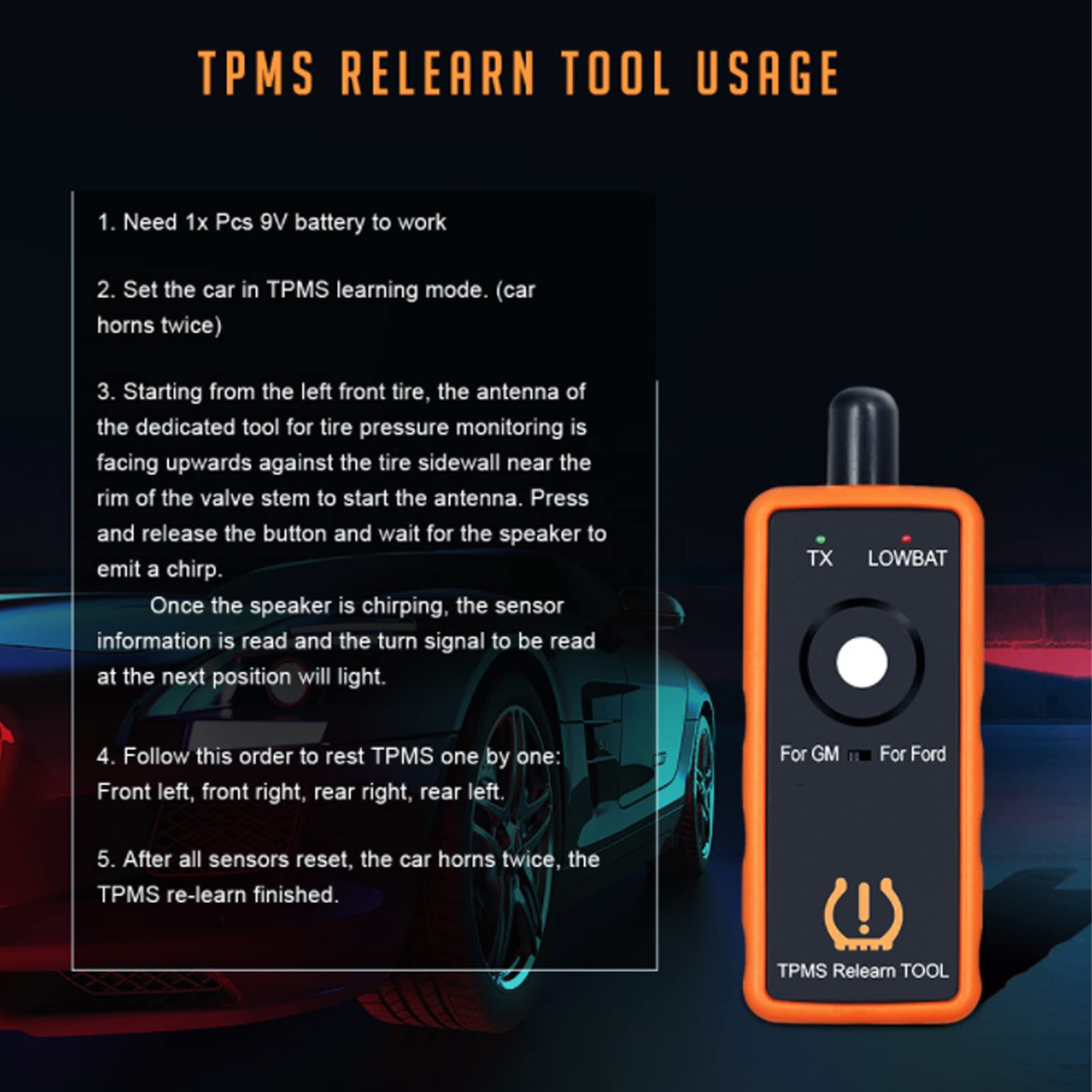 TPMS Opnieuw Leren Tool, 2 in 1 TPMS Reset Tool Bandenspanning Opnieuw Leren Tool Vervanging voor F450 F550
