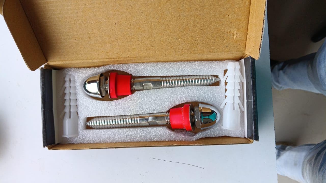 BLUTO RB-002 RACK BOLT SET WITH BRASS CAP | for Wall Hung Wall Mounted Toilet Seat | 2 Pcs Set 3