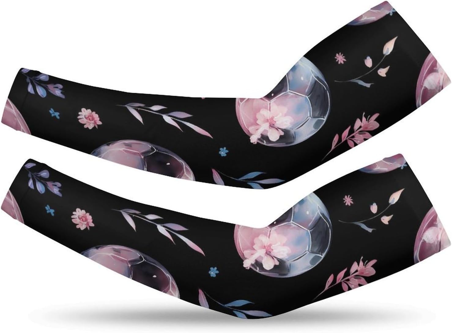 Watercolor Soccer Balls Floral Arm Sleeves Cooling Sun Protection Sports Compression for Golf Basketball