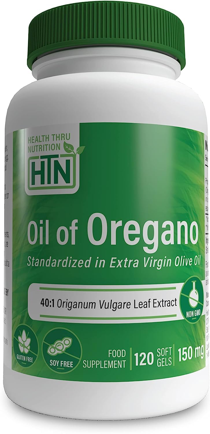 Health Thru Nutrition Oregano Oil 150 mg Supplement - 40:1 Origanum Equivalent to 150 mg of Oregano in Extra Virgin Olive Oil, Non-GMO and Soy Free, Gluten Free (Soft Gel 120 Capsules)