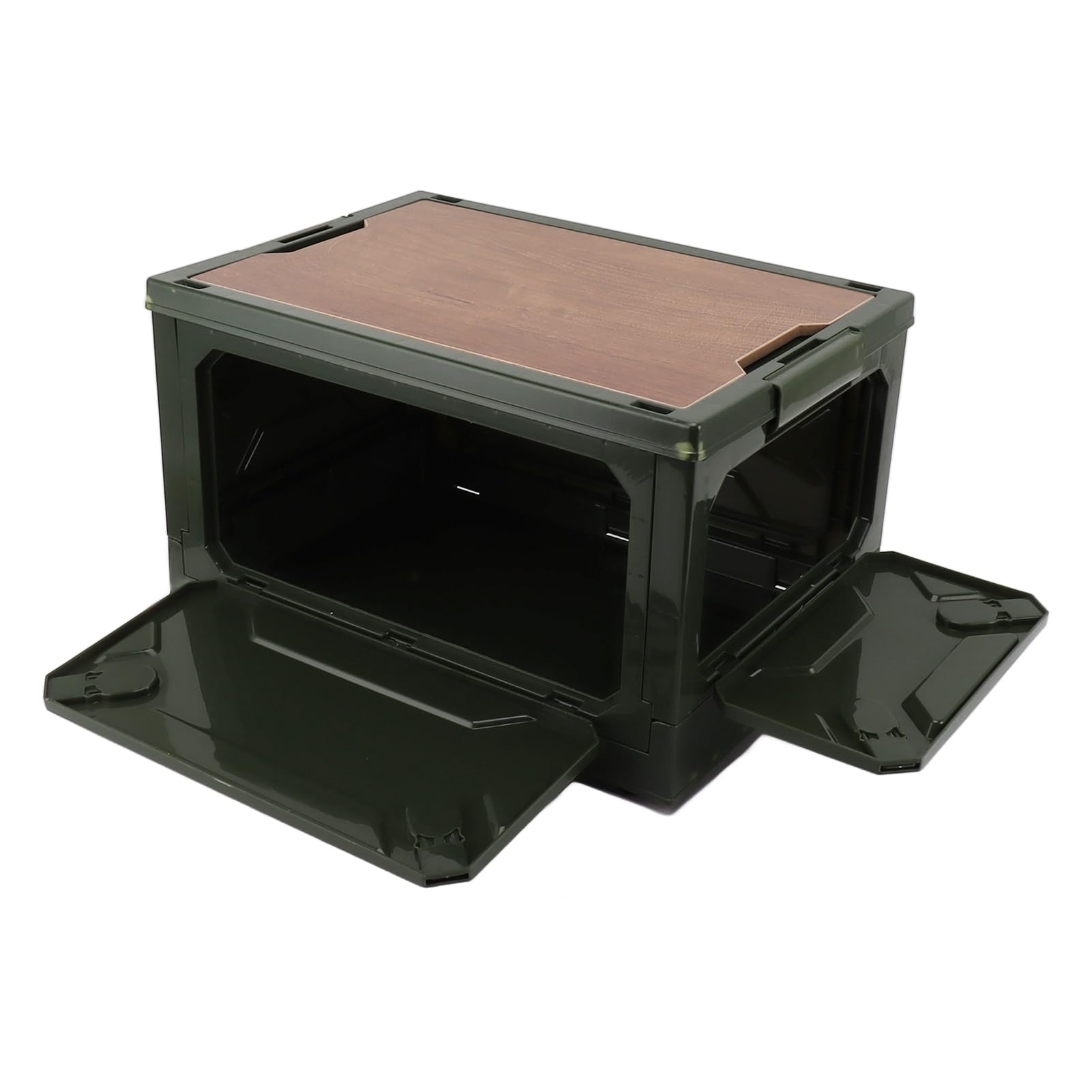 Fockety Cubos de almacenaje Plegables con Tapa de Madera, Caja de almacenaje Plegable de plástico para Camping, organizadores de Armario apilables para Camping, Dormitorio, Oficina (Green)