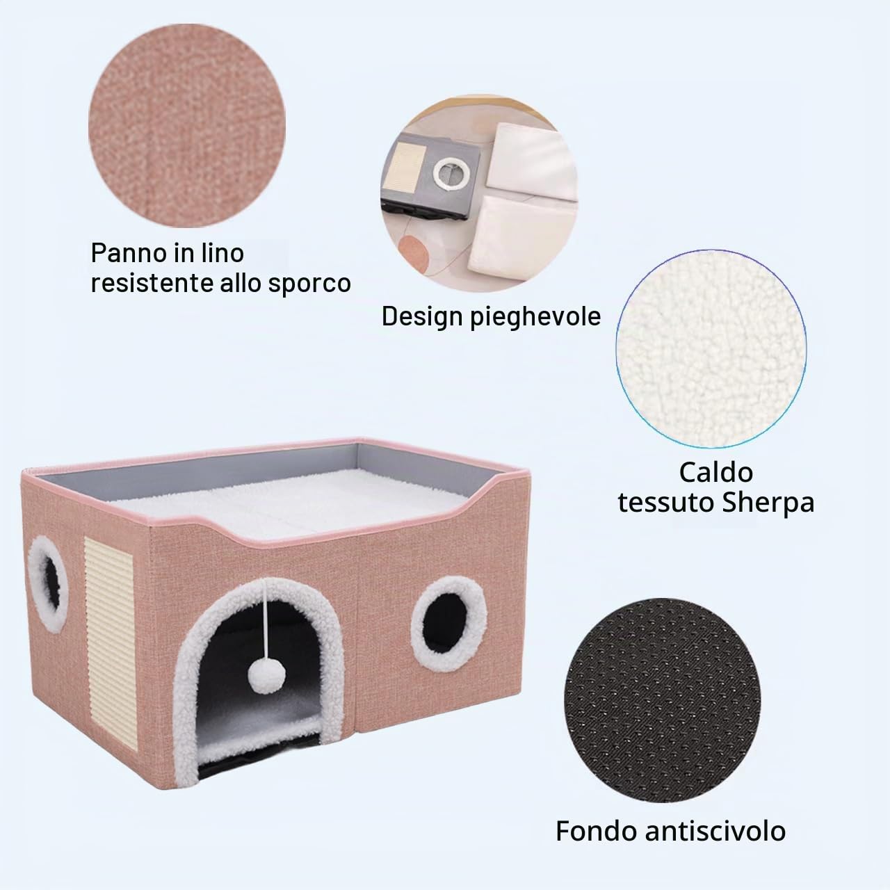 ERNAN Cuccia Gatto e cani.Lettino Per Gatti, Cuccia Gatto Interno, Cuscino per Pieghevole da Interno,Casa pieghevole con terrazza e tiragraffi, Adatto per Gatti,Piccoli Anima (Pink, Medium)