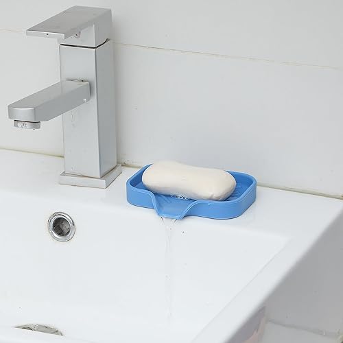 Vista 193 de Jaboneras de baño de silicona con boquilla de drenaje, organizador de fregadero de baño y cocina, soporte para esponja, bandeja de jabón para Gris