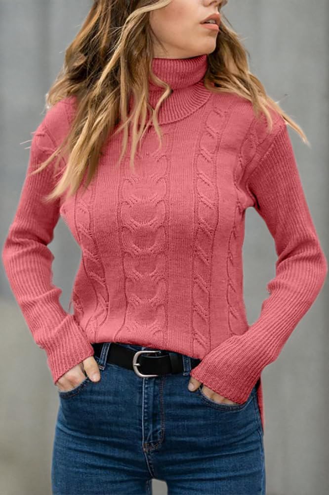 Langwyqu Womens' Turtleneck Long Sleeve Cable Knit Sweaters - Image 3