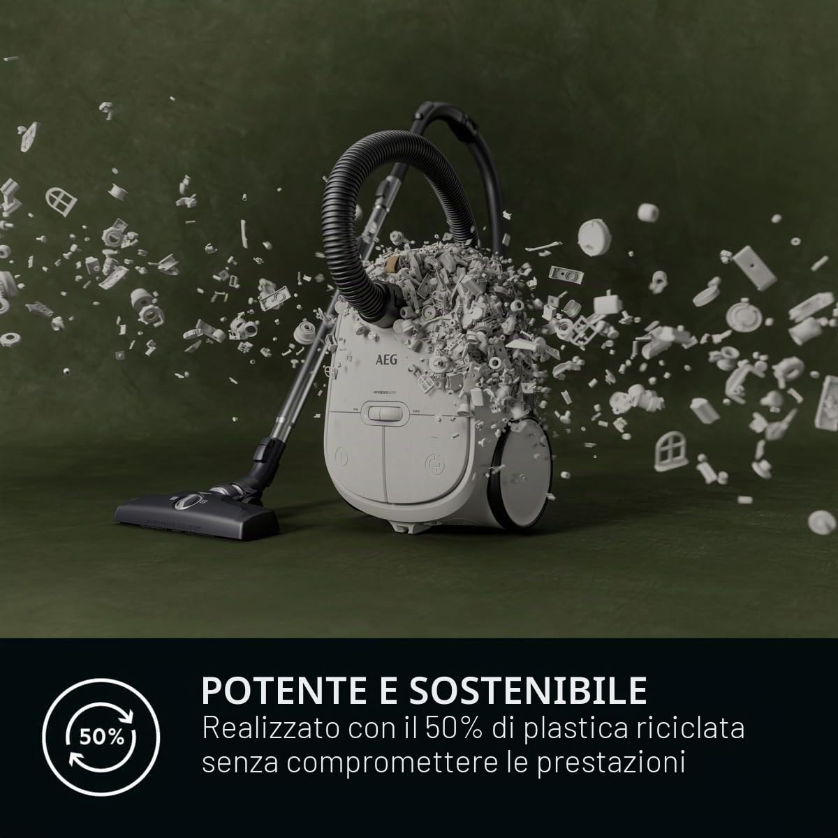 AEG AB61H6SW Aspirapolvere con sacchetto, elevata potenza di aspirazione su tutti i pavimenti, con ugelli aggiuntivi, 50% plastica riciclata, ideale per asmatici, persone allergiche, proprietari di