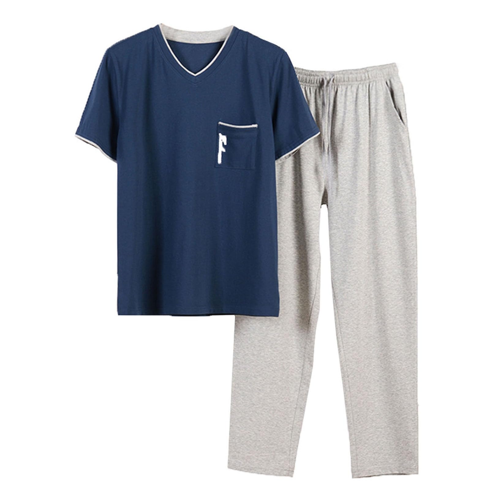 Pigiami Uomo Estivi in Cotone, Tuta Uomo Completa Estiva, Collo Rotondo Pigiami Cotone Leggero Stampa a Lettere Camicia Maniche Corte con Pantaloncini 2 Pezzi Corto Estivo Pigiami per Il Tempo Libero