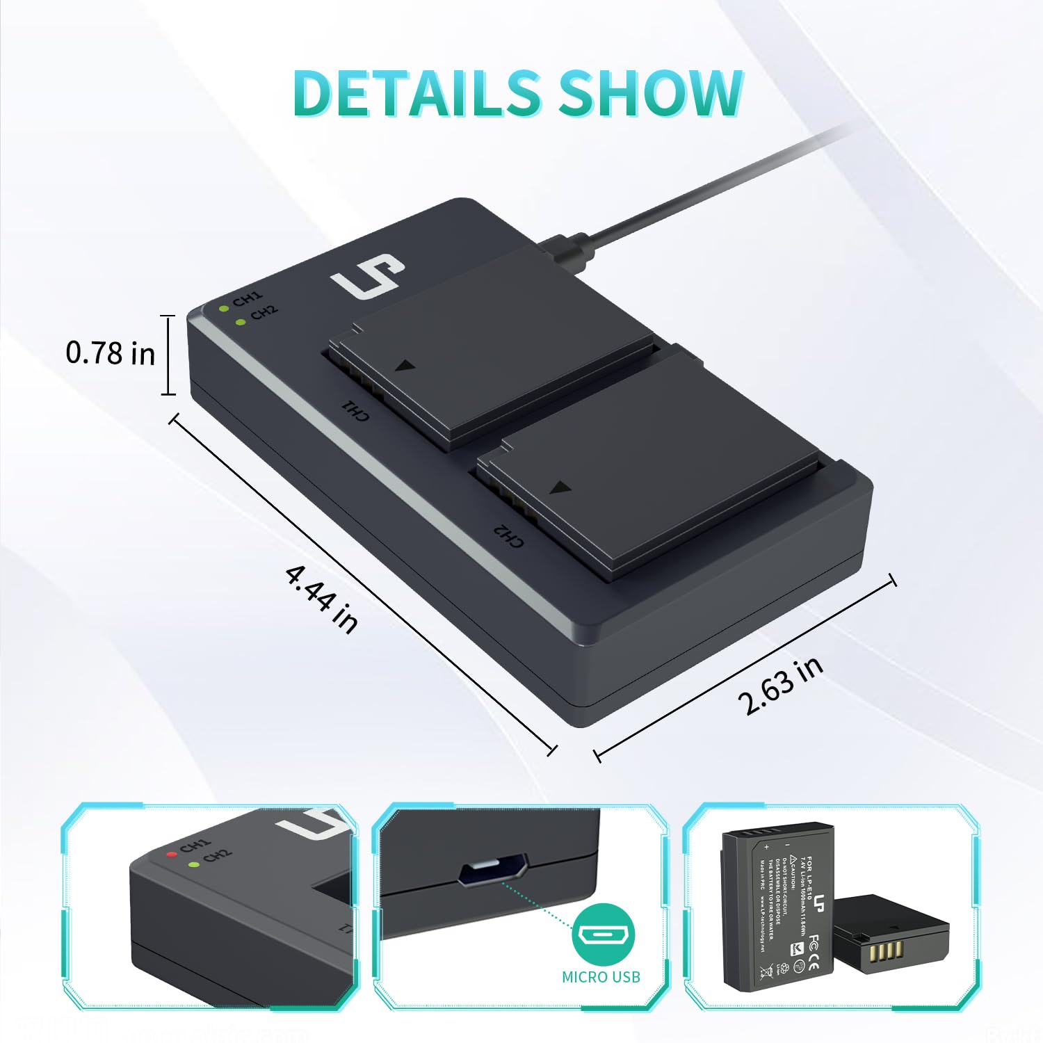LP LP-E10 Akku-Ladegerät-Set, 1600mAh 2er-Pack Akku & Dual-Slot-Ladegerät, kompatibel mit Canon EOS Rebel T7, T6, T5, T3, T100, 4000D, 3000D, 2000D, 1500D, 1300D & mehr (Nicht für T3i T5i T6i T6s T7i)