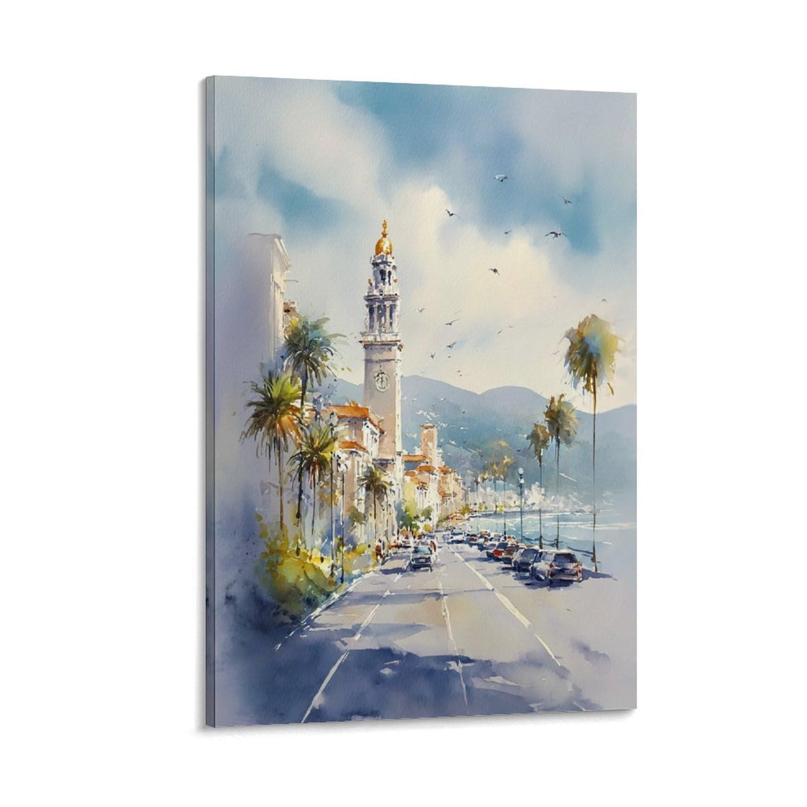 XWYMXZ Charleston Watercolor Painting Coastal City Poster Tree 20x30inch(50x75cm) Vintage Watercolor Canvas Art