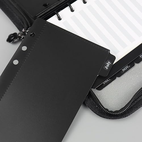 Miniatura 7 de Juego de 2 separadores de carpetas A6 con bolsillos, sobres negros para efectivo, bolsillos sin cremallera, 6 agujeros, cartera con 2 pestañas,