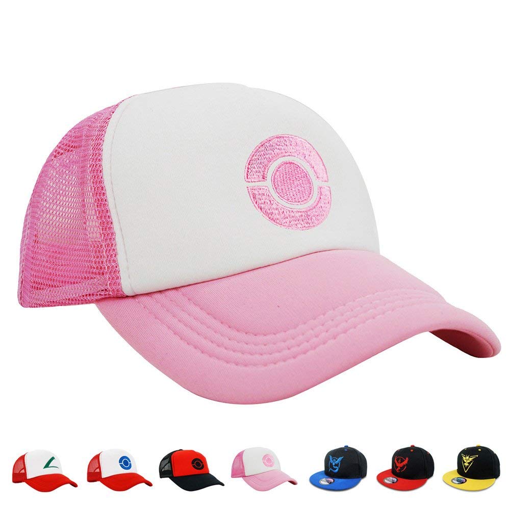 PopCrew Embroidered Team Trainer Hat for Anime Cosplay Costume, Trucker, Snapback Cap, Pink, One Size