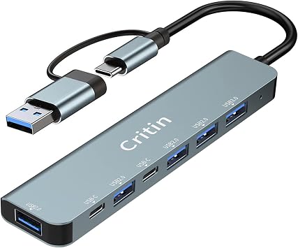 USB HUB, 7-in-1 Multi-Port C Hub, Ultra-Slim Portable USB C