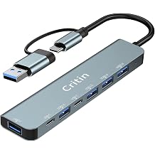 USB HUB, 7-in-1 Multi-Port C Hub, Ultra-Slim Portable USB C with 2 USB C Data Ports, USB 3.0 and 4 USB 2.0, USB Extender for PC Laptop, MacBook iMac Air Mac Mini/Pro, Notebook PS4 | with 3.0, 2.0 ports, USB splitter, compatible with MacBook Air/Pro, Galaxy, iPad, Windows, laptop, desktop, PS4/PS5