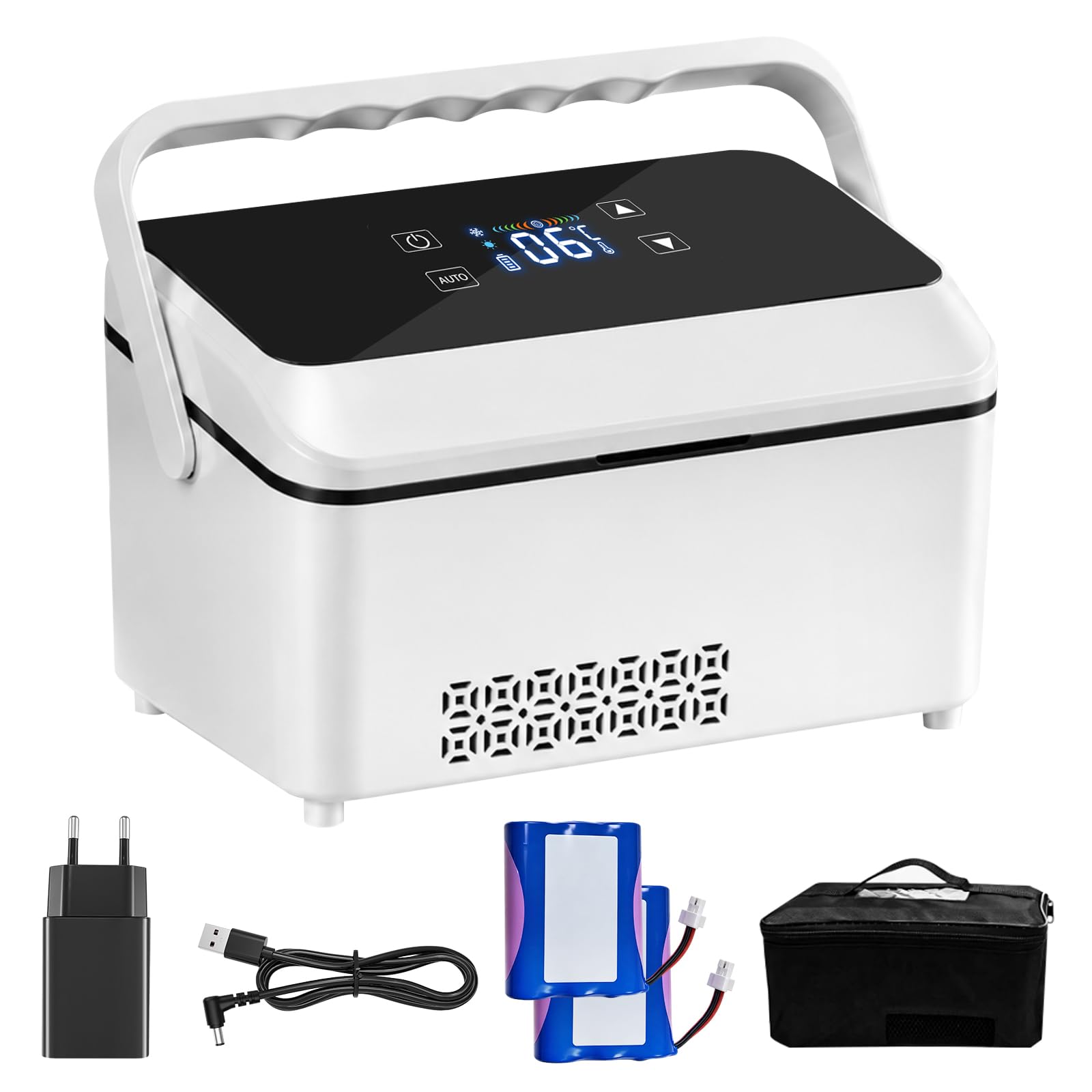 Glacière électrique pour insuline, Glacière électrique portable avec affichage LCD de température, 2-8°C Pochette isotherme pour insuline avec 2 batteries de 13 600 mAh, pour voiture, voyage et
