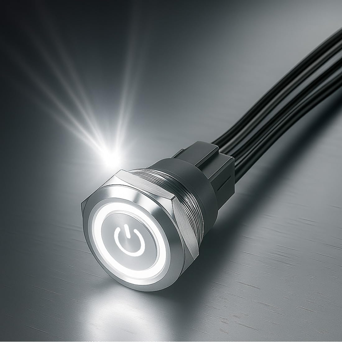 Guuzi Aggancio Interruttore a Pulsante a Scatto Corto da 20 Amp 12-24V Impermeabile per uso Marino a 4 pin 22mm SPST con LED Bianco con Cavo