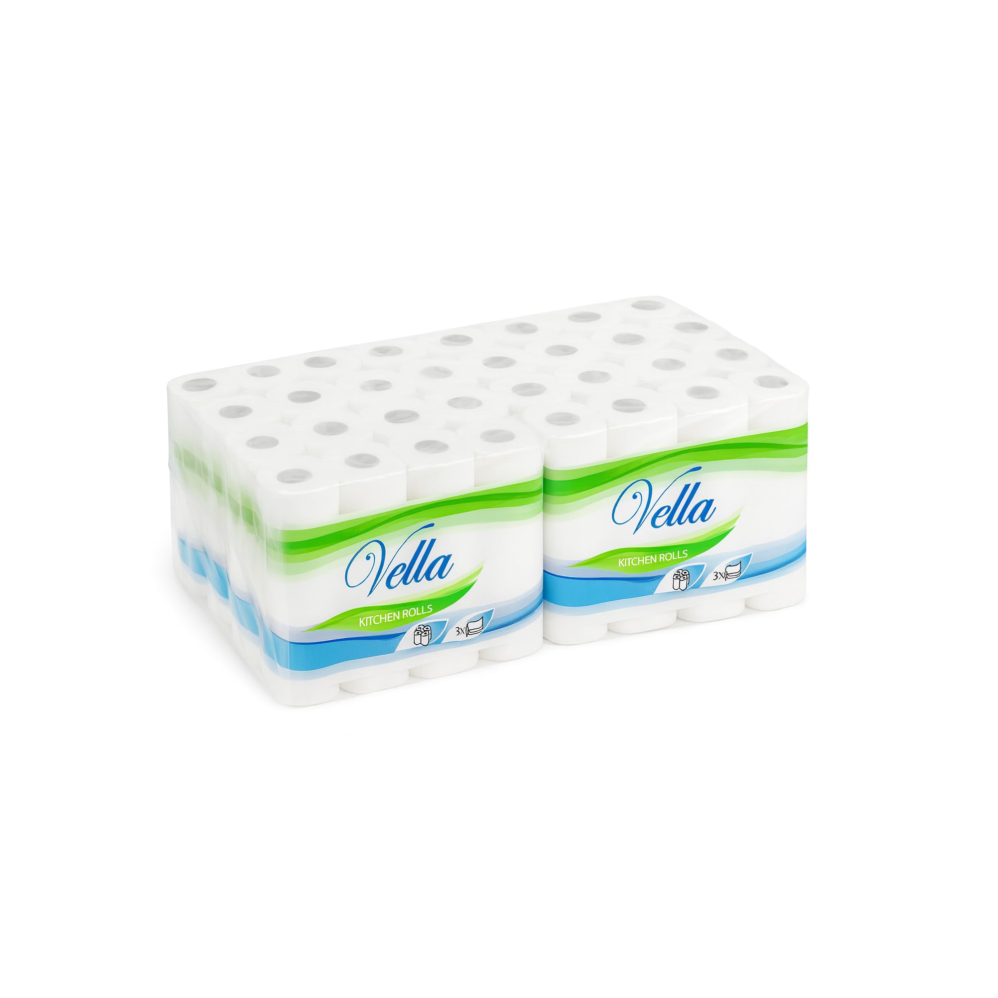 Vella Küchenrollen 32 Rollen 3-lagig Küchenpapier 50 Blatt saugstark XXL