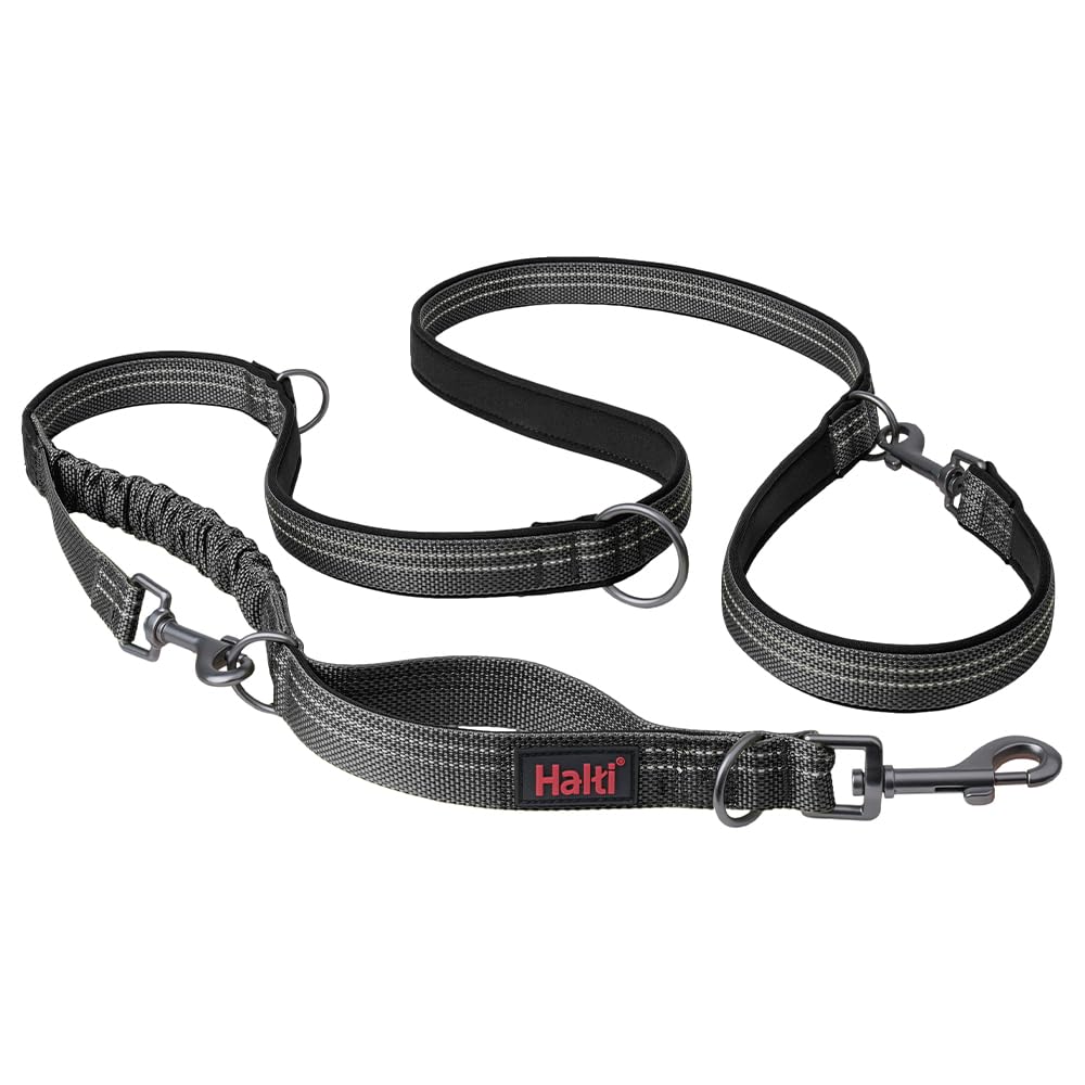 Correa Multifuncional para Perros HALTI Anatomy - Correa con Doble Enganche, Ideal para pasear y adiestrar Perros. Cómoda de Sujetar, Reflectante y Ligera. Adecuada para Cachorros (Talla S, Gris)