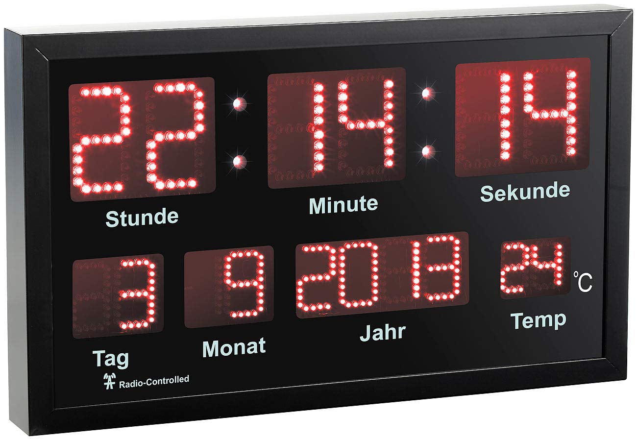 Lunartec Funkuhr: LED-Funk-Tisch- und Wanduhr mit Datum und Temperatur, 412 rote LEDs (Funkwanduhr, Jumbo Uhr, DCF)