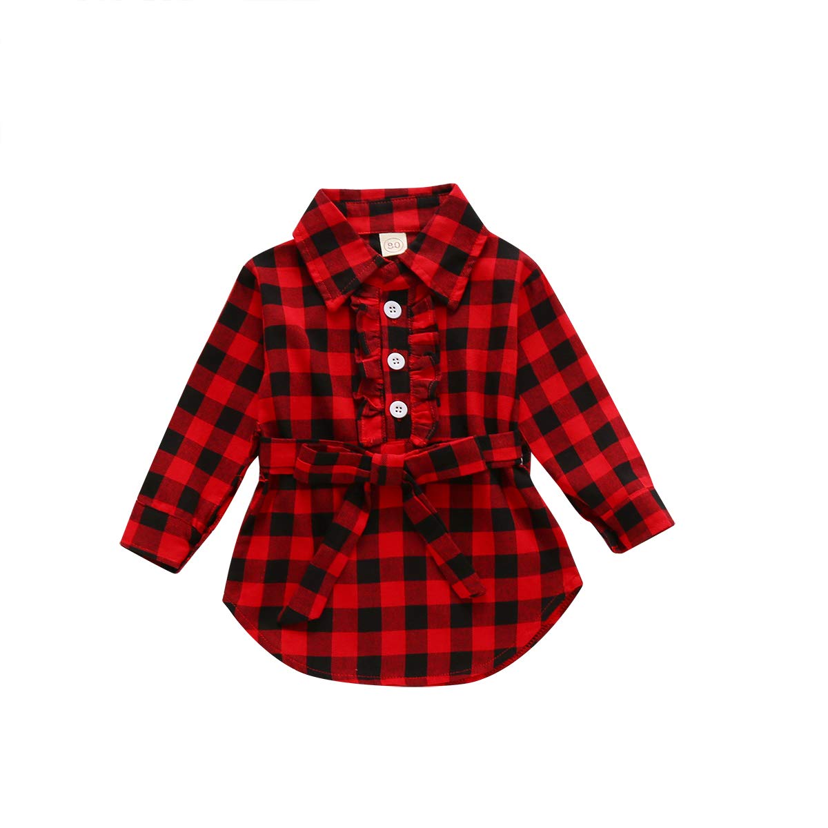 Toddler Kids Baby Girl Christmas Plaid Dress Long Sleeve Belted Button Down Top Shirts Dresses Fall Outfits