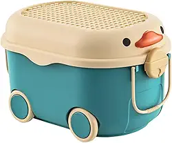 TOPAMIX Caixa Organizadora de Brinquedos e Livros para Crianças com Rodinhas Patinho Divertido (Verde)