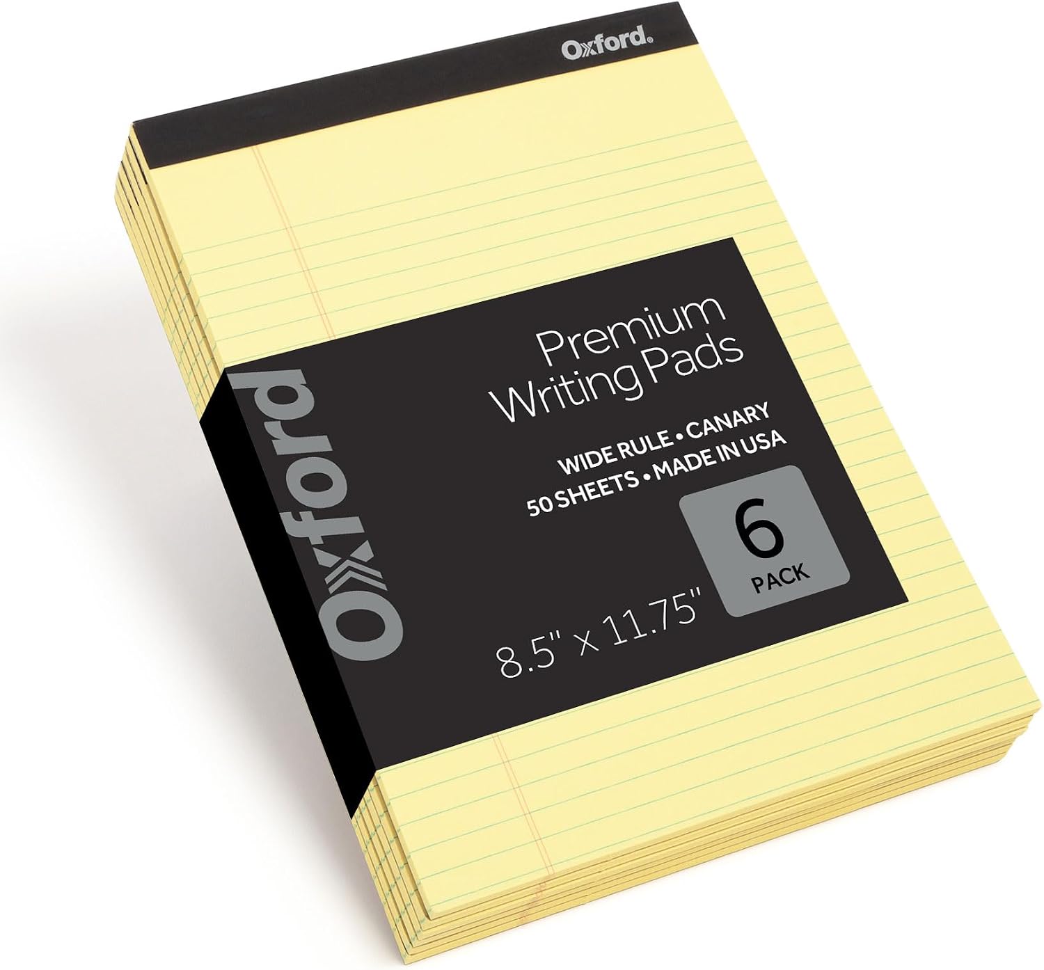 Oxford Premium Legal Pads, 6 Pack, Thick Yellow Paper with Extra Hard Back, 8.5" x 11", 50 Sheets, Wide Ruled, Quality Notepads, Proudly Made in the USA