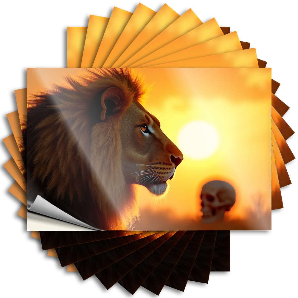 Stickers Funny Kitchen Decor Custom Stickers, Helmet Waterproof Lion's Gaze Meets Skeletal Silhouette At Sunset. for Hydro Flask | Bookish Vinyl Decals for Things Holiday Gift(8X12CM)