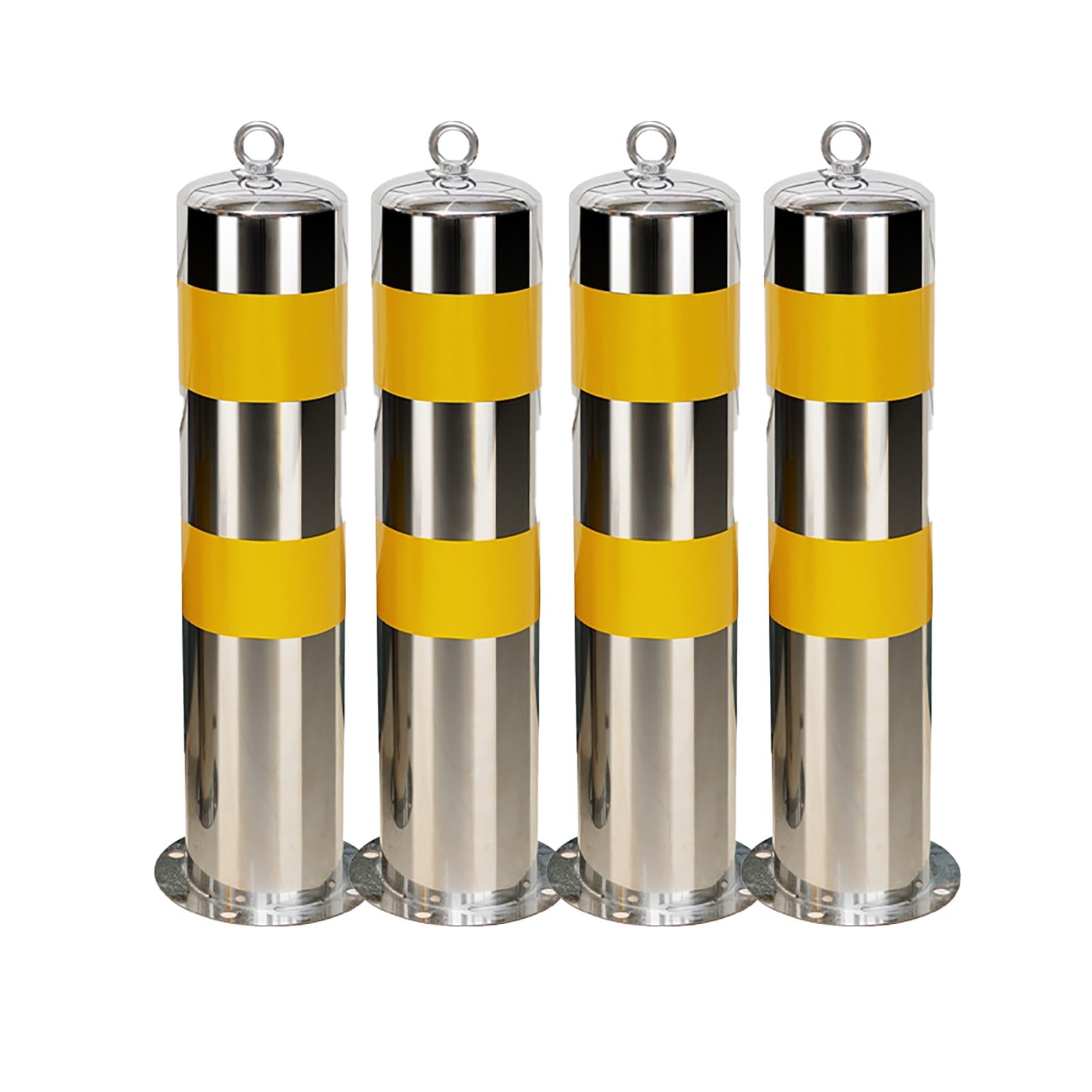 Aioneer Stainless Steel Parking Bollards - Set Of 4 Yellow Reflective Safety Posts With Anchor Bolts For Driveways, Traffic Control & Parking Management, Durable Traffic Barriers