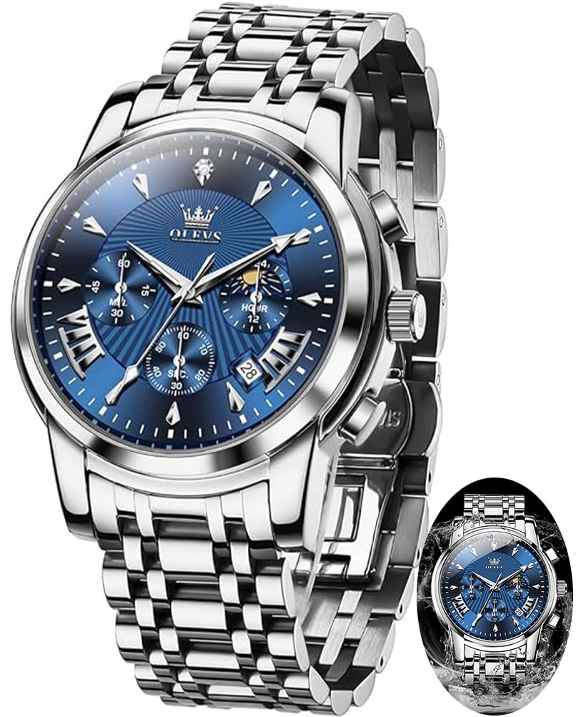 Men's Luxury Watch Waterproof Luminous Easy Read Chronograph Watches Full Gold/White Dail/Black Face with Calendar Wristwatch