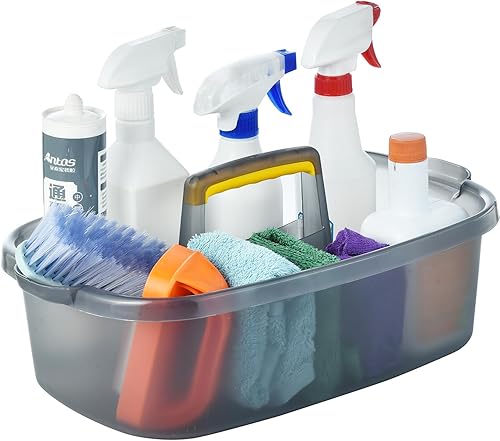 Organizador grande de limpieza con asa, organizador de cesta de almacenamiento de herramientas de limpieza, organizador de cubo resistente, cubo