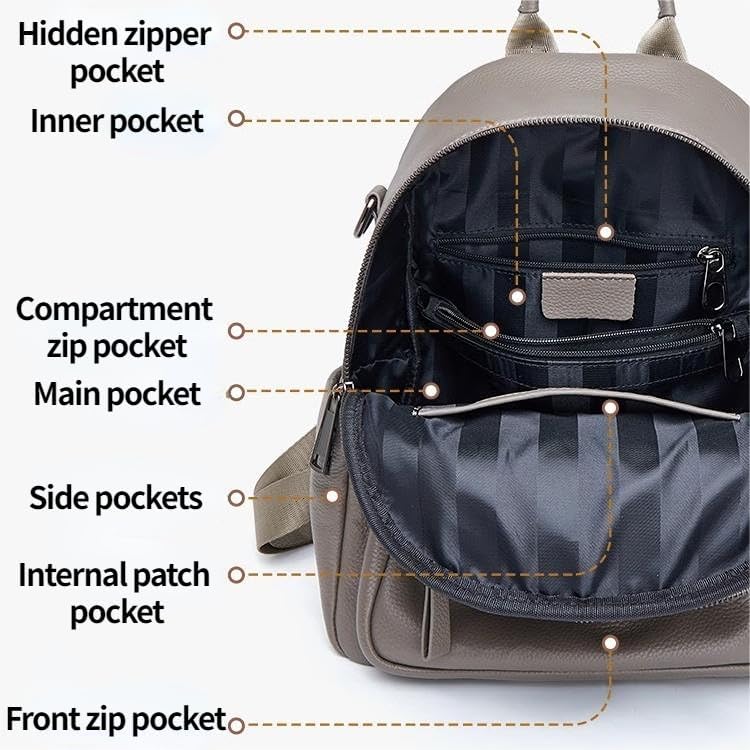 Genuine Leather Backpack Purse For Women Grey Real Soft Leather Travel Convertible Shoulder Bag - Image 6