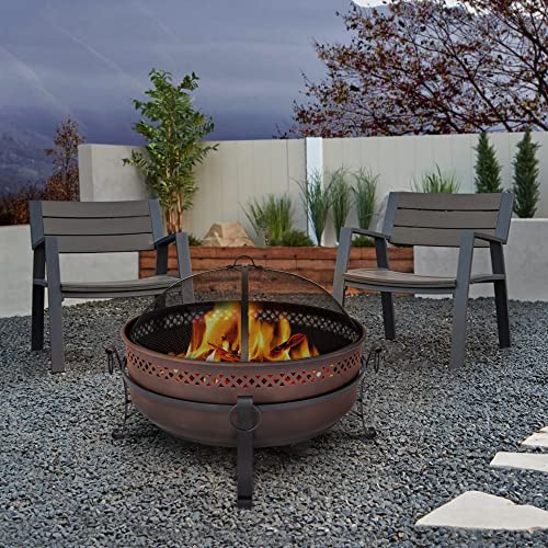Suncreat 31" Fire Pits For Outside, Wood Burning Patio Fire Pit With Mesh Spark Screen, Bronze #TOP6