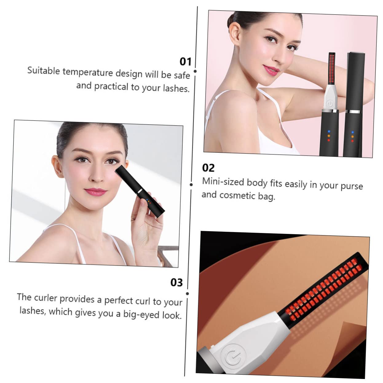 Healeved 3piezas Rizador De Pestañas Eléctrico Usb Recargable Herramienta De Belleza Para Damas De Temperatura y Pantalla Digital Rizador De Pestañas Portátil Para Uso Casa