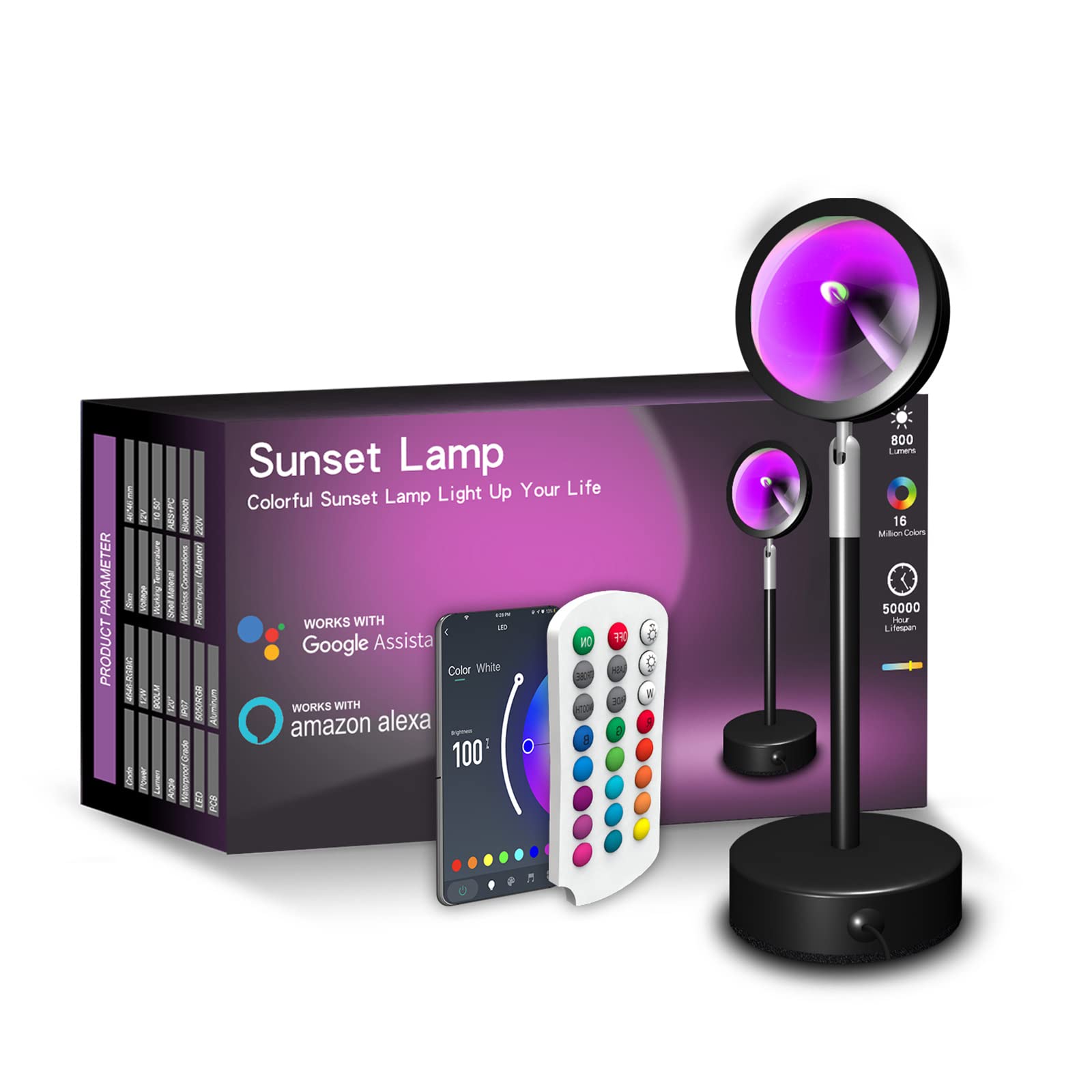 Sunset light, 16 color remote control sunset projection light, romantic sunset projection light, rainbow projection light, adjustable brightness, suitable for room decoration/photography/Vlog/party