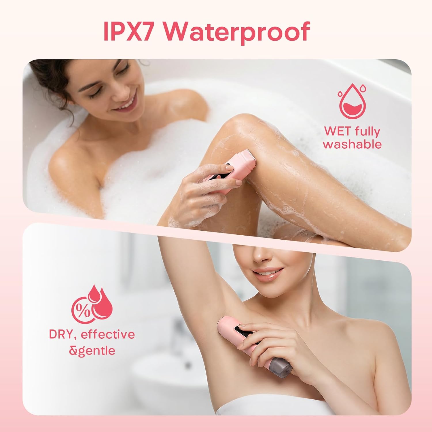 Bikini Trimmer for Women, Electric Razors for Women, IPX7 Waterproof, USB-C Rechargeable Pubic Hair Shaver, with LED Display, for Ladies Bikini Pubic, Face, Underarms, Legs, Pink