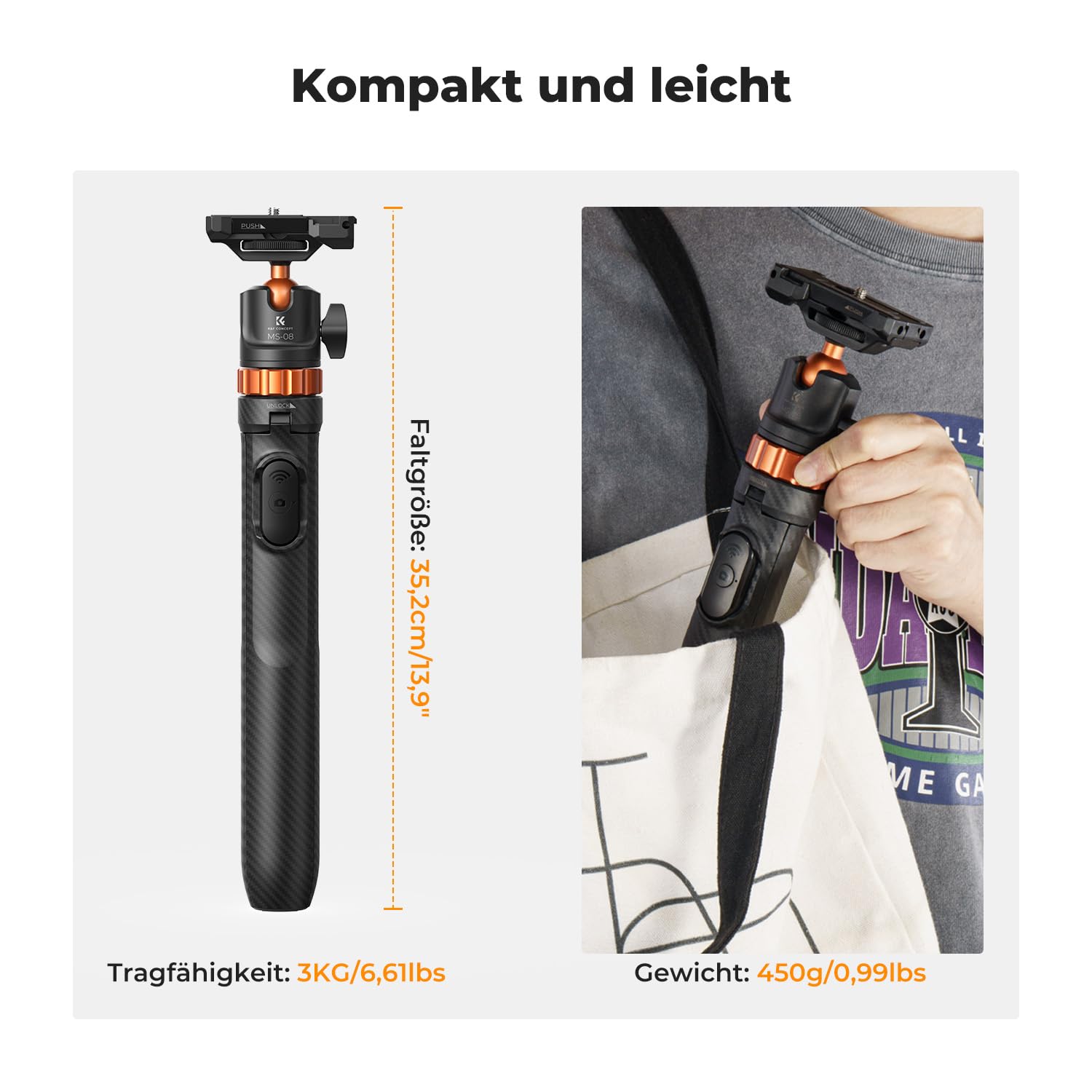 Selfie Stick,K&F CONCEPT MS08 Selfie Stick,158CM Handy Stativ,Stativ für Smartphone Kompatibel mit iPhone/Samsung/DJI Pocket 4/3/Osmo 360/Insta 360 X5/X4/X3 (Schwarz)