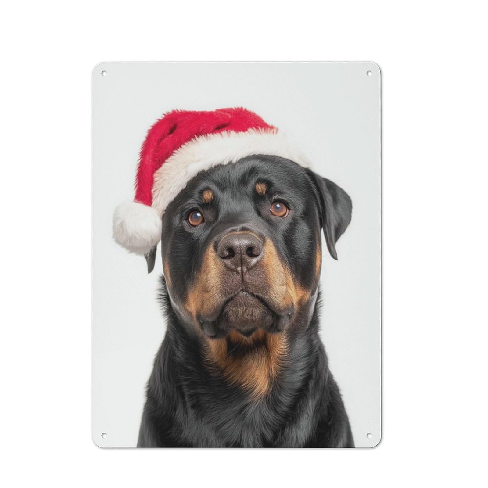 Junmoney Christmas Rottweiler Dog With Santa Hat Printed Metal Sign 40X30cm For Café Or Restaurant, New-Space Wall Decor For Café Owners And Decorators