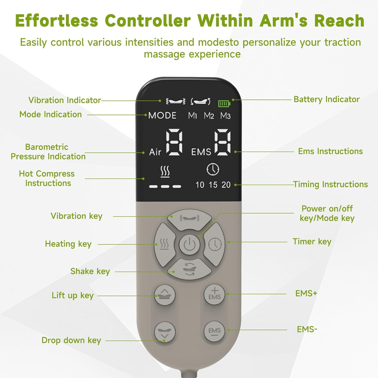 Electric Lumbar Traction Device, Used to Relieve Waist Pain, Multi-Functional Spinal Decompression Device with Dynamic Air Bag Traction, with Heat Therapy and Vibration Massage Functions