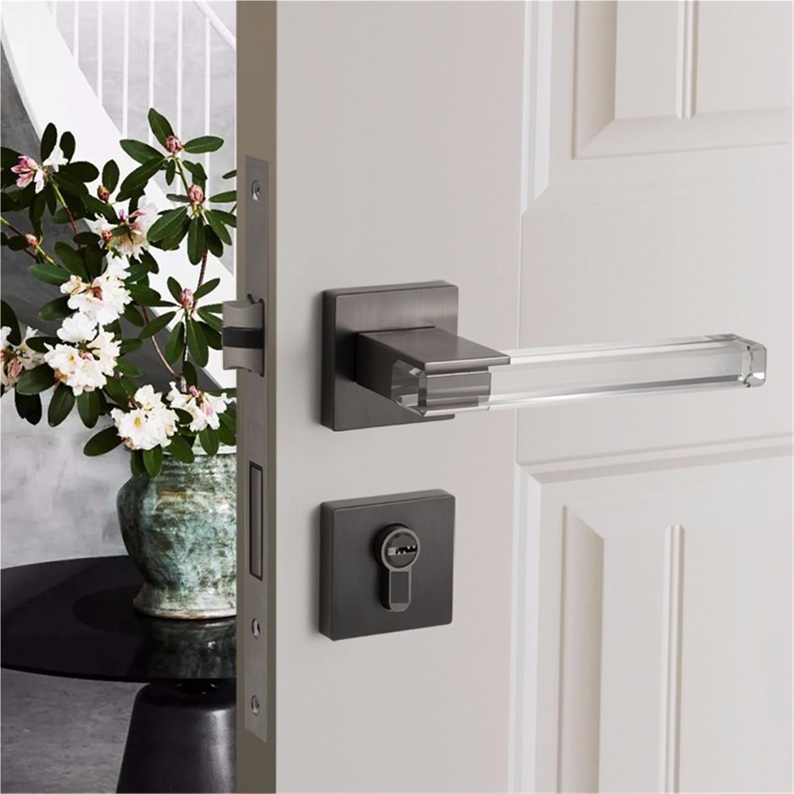 Cerradura de puerta habitación con manija cristal mudo, cerradura interior moda, herrajes for muebles, entrada llave(7286-225W-N)