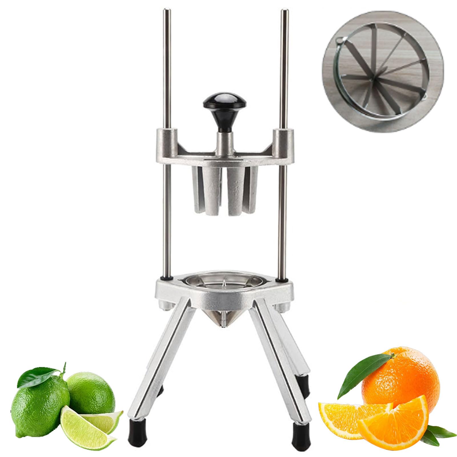 Cortador de frutas comercial, cortador manual de acero inoxidable para cortar sin esfuerzo, 6 dientes para cuñas de 4/6/8/12, apto para lavavajillas para cocina, bar y fiestas