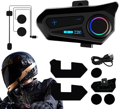 Z20 Helmet Blueto-oth Headset Speakers, Motorcycle Communication Headset, Motorbike Headphones Wireless With Hard/Soft Wheat, IPX6 Waterproof For Most Helmets