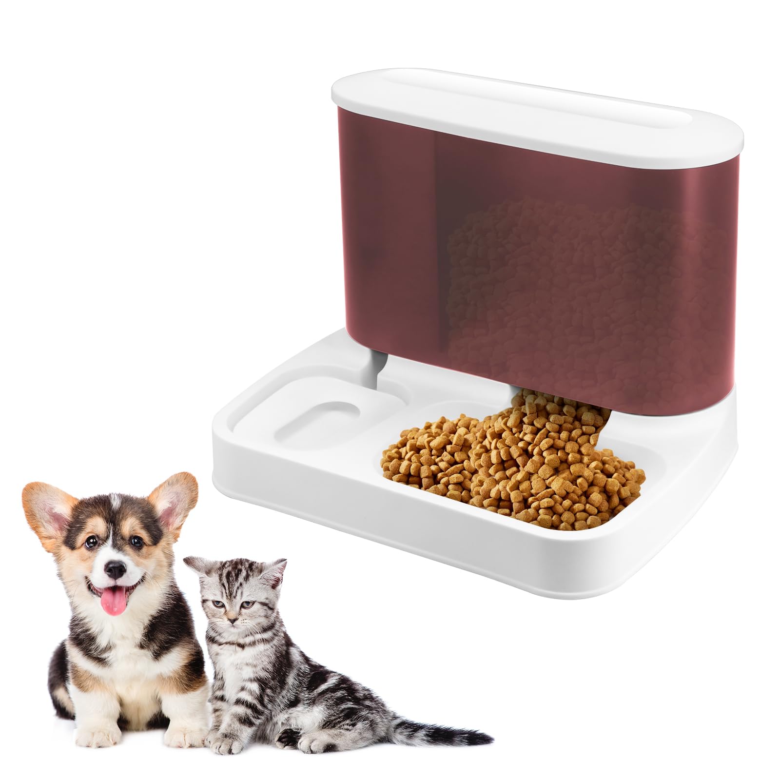 2-in-1 Automatic Cat Food and Water Dispenser Set Gravity Cat Feeder Dog Feeder and Waterer Dispenser for Small Dogs Puppy Cats Pets (Pink)