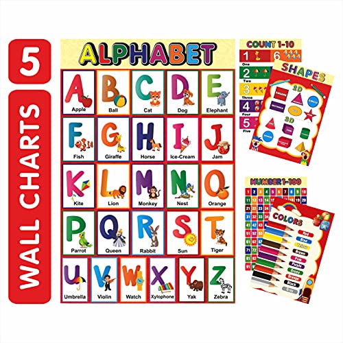 Fonax Educational Posters for Preschool Kids Learning Alphabet, Numbers, Shapes Count and Colors Paper Print 5 (12X18 Inch, Multicolour)