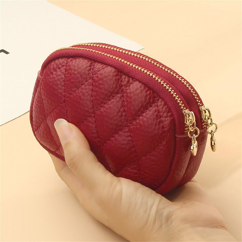 Porte-monnaie en cuir rouge fin à double zip : optimisez le rangement de vos cartes