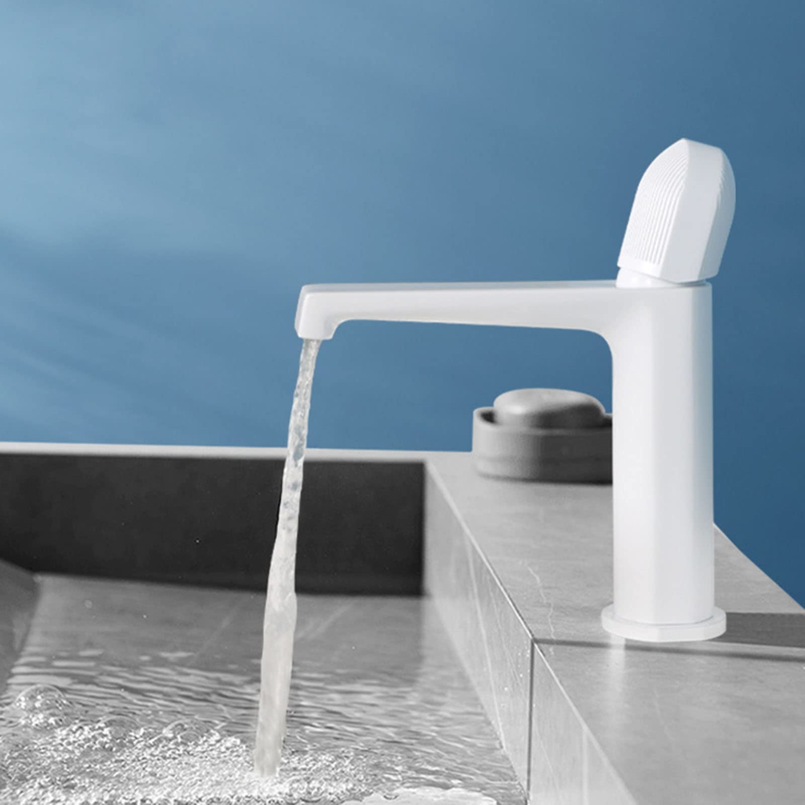 VDOQTLJT Bathroom Sink Faucets Waterfall Basin Brass Single Hole Cold and Hot Water Tap-Grey(Blanc)