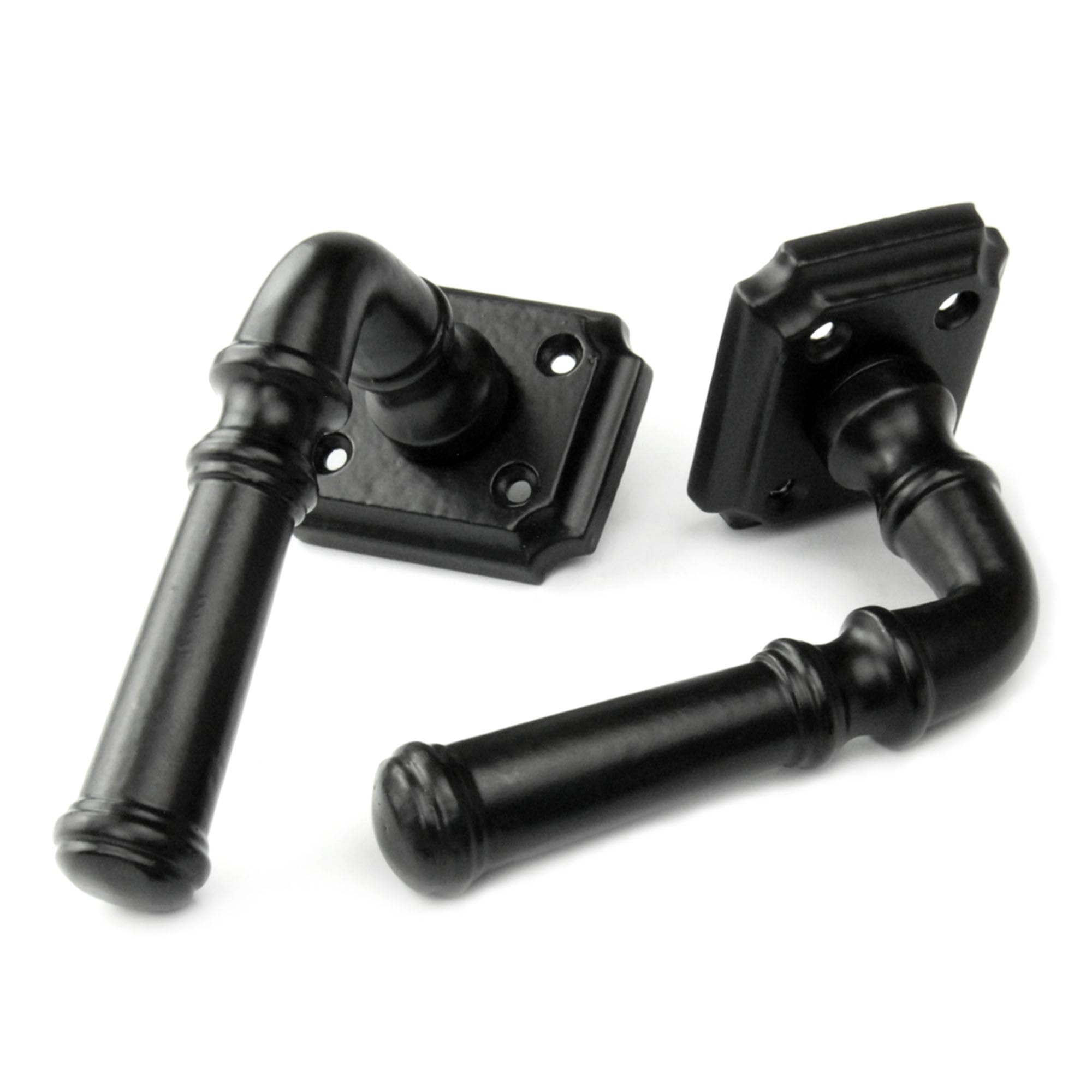 UNDERGROUND PARTS Vintage Style Cast Iron Lever Door Handles on a Square Rose - Satin Black (Latch Lever Handles)