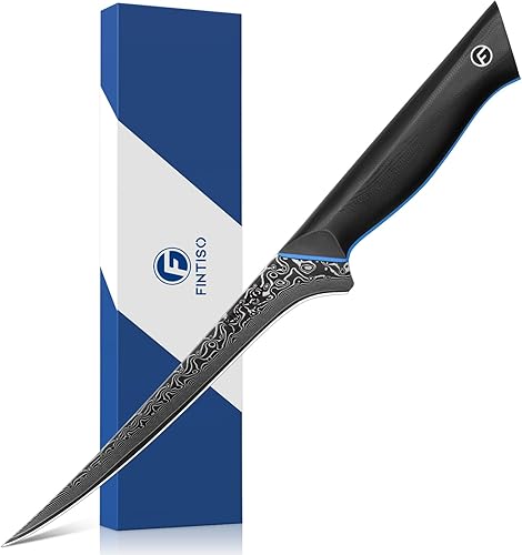 Cuchillo de filete de 7 pulgadas, cuchillo para deshuesar carne ultra afilado en acero japonés de Damasco de 67 capas, cuchillos de pescado