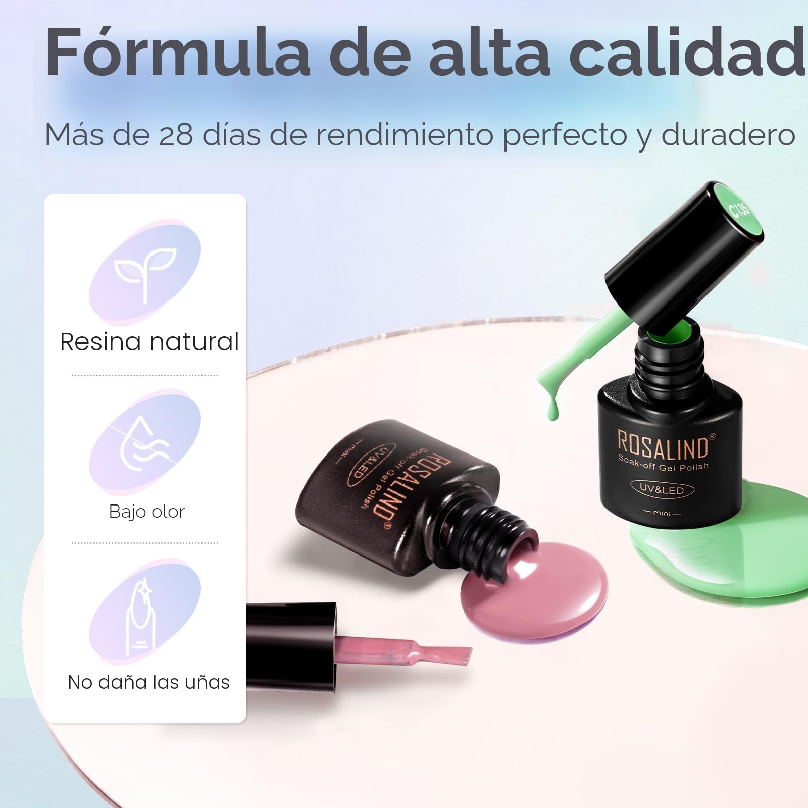 ROSALIND Kit Uñas Semipermanentes con Lámpara 48W, 20+4 Piezas Esmaltes Semipermanentes Blanco Negro Morado Rojo Azul Verde Colores Uñas Semipermanentes Kit Completo Con Lima Electrica Uñas